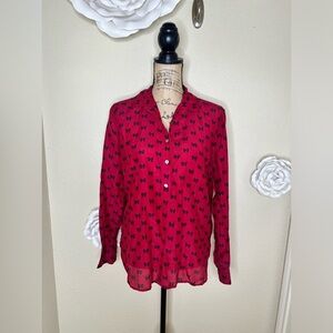 NTM: J Crew Red & Navy Blue Bow Print Silk Blend Blouse Size 12